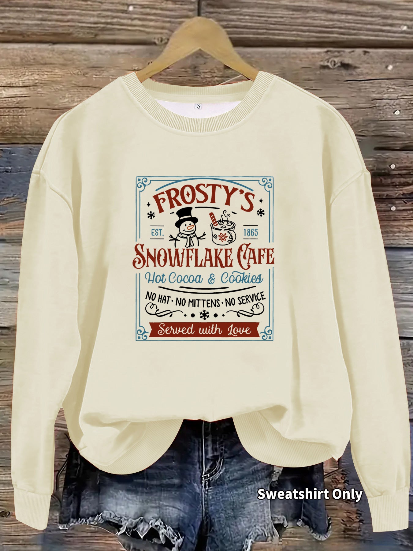 Long sleeved round neck Christmas snowman print pullover sweatshirt sweatshirt