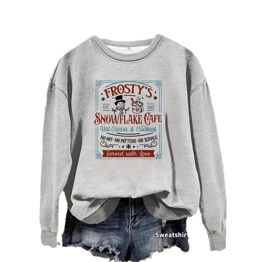 Long sleeved round neck Christmas snowman print pullover sweatshirt sweatshirt