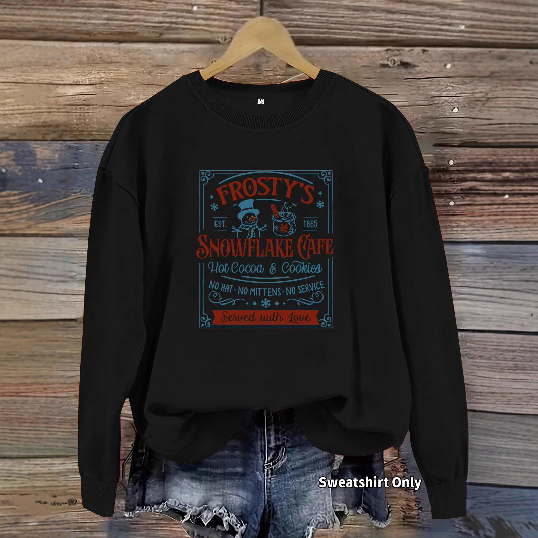 Long sleeved round neck Christmas snowman print pullover sweatshirt sweatshirt