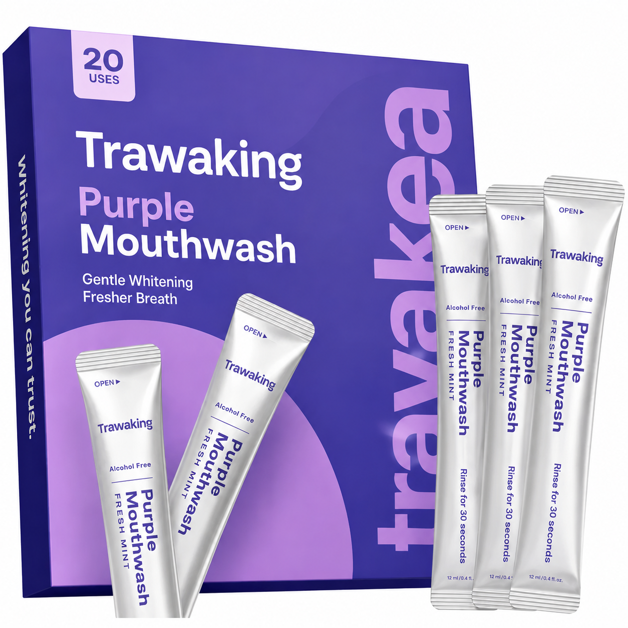 Purple Mouthwash - Sachets 20 Pack - Peroxide-Free - Alcohol Free - Vegan Mint