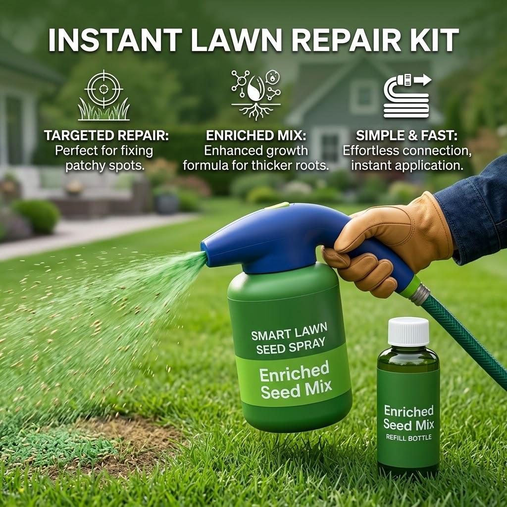 All-in-One Lawn Repair Spray Kit | Grass Seed & Fertilizer Solution — Thicker, Greener Results in Days