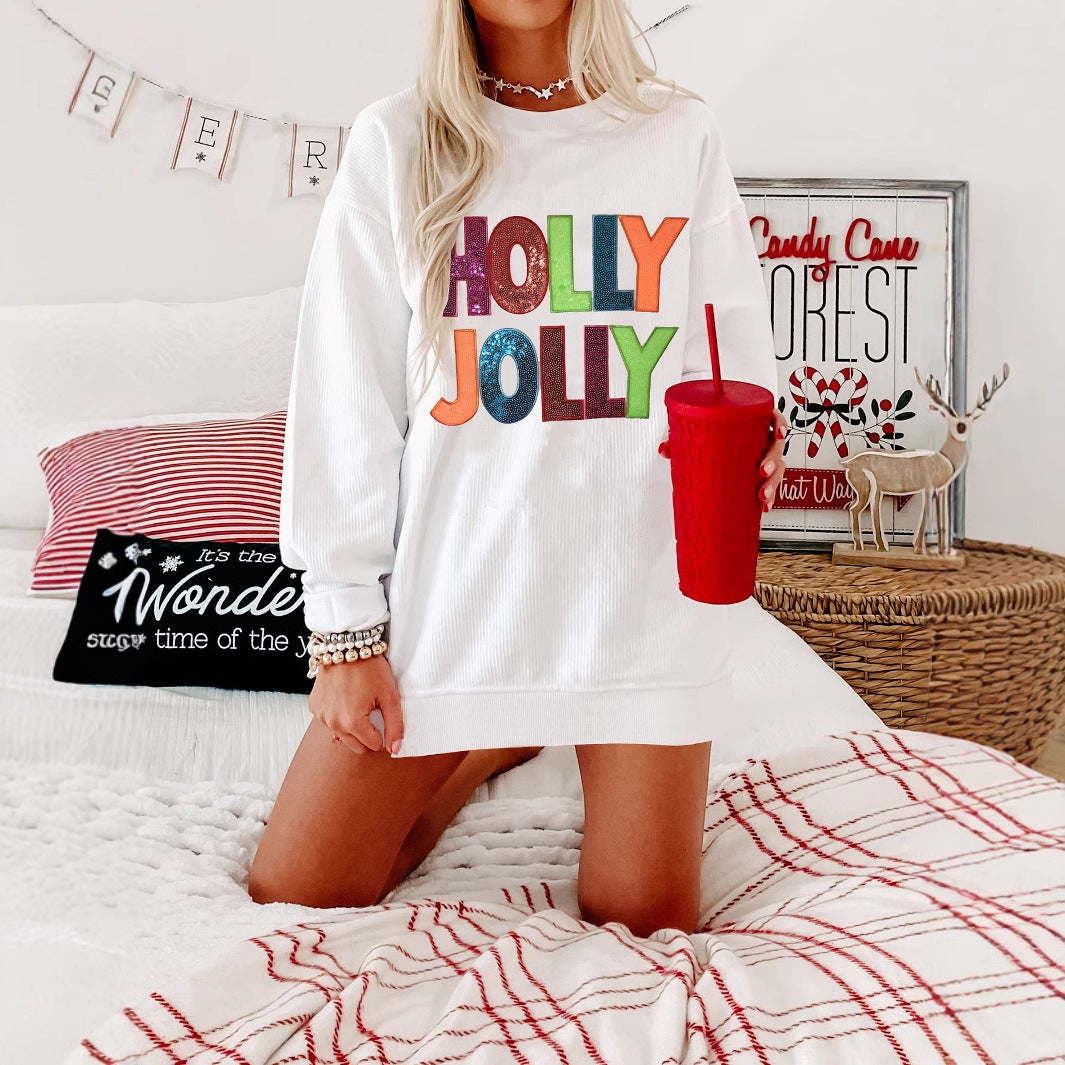 Women's Christmas letter glitter pullover hoodie