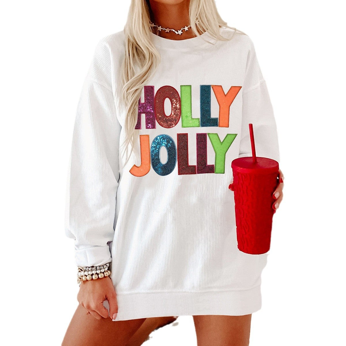 Women's Christmas letter glitter pullover hoodie