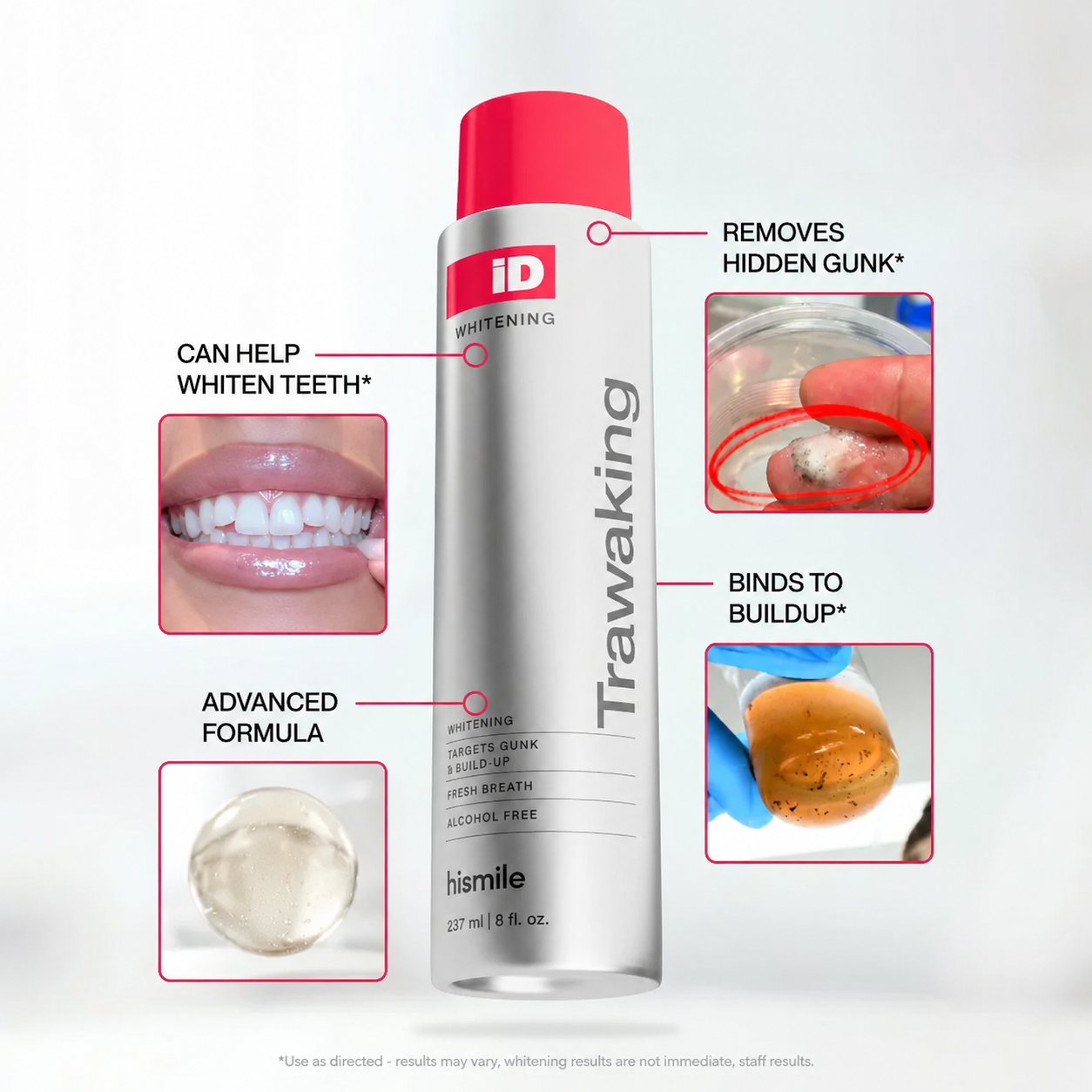 Hismile iD Whitening Mouthwash – See Visible Stain Removal & Instant Fresh Breath