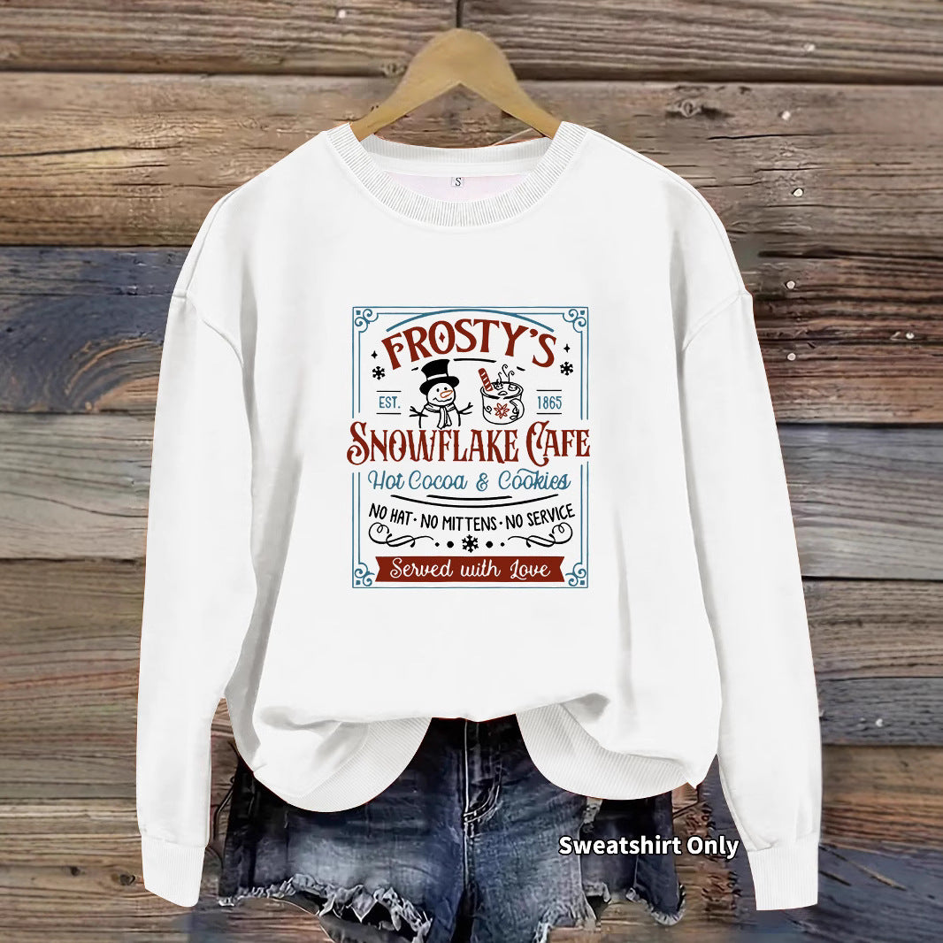 Long sleeved round neck Christmas snowman print pullover sweatshirt sweatshirt