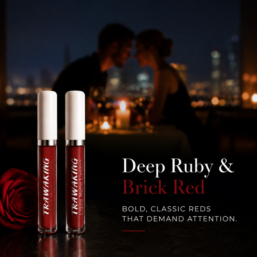 Deep ruby red lipstick swatch